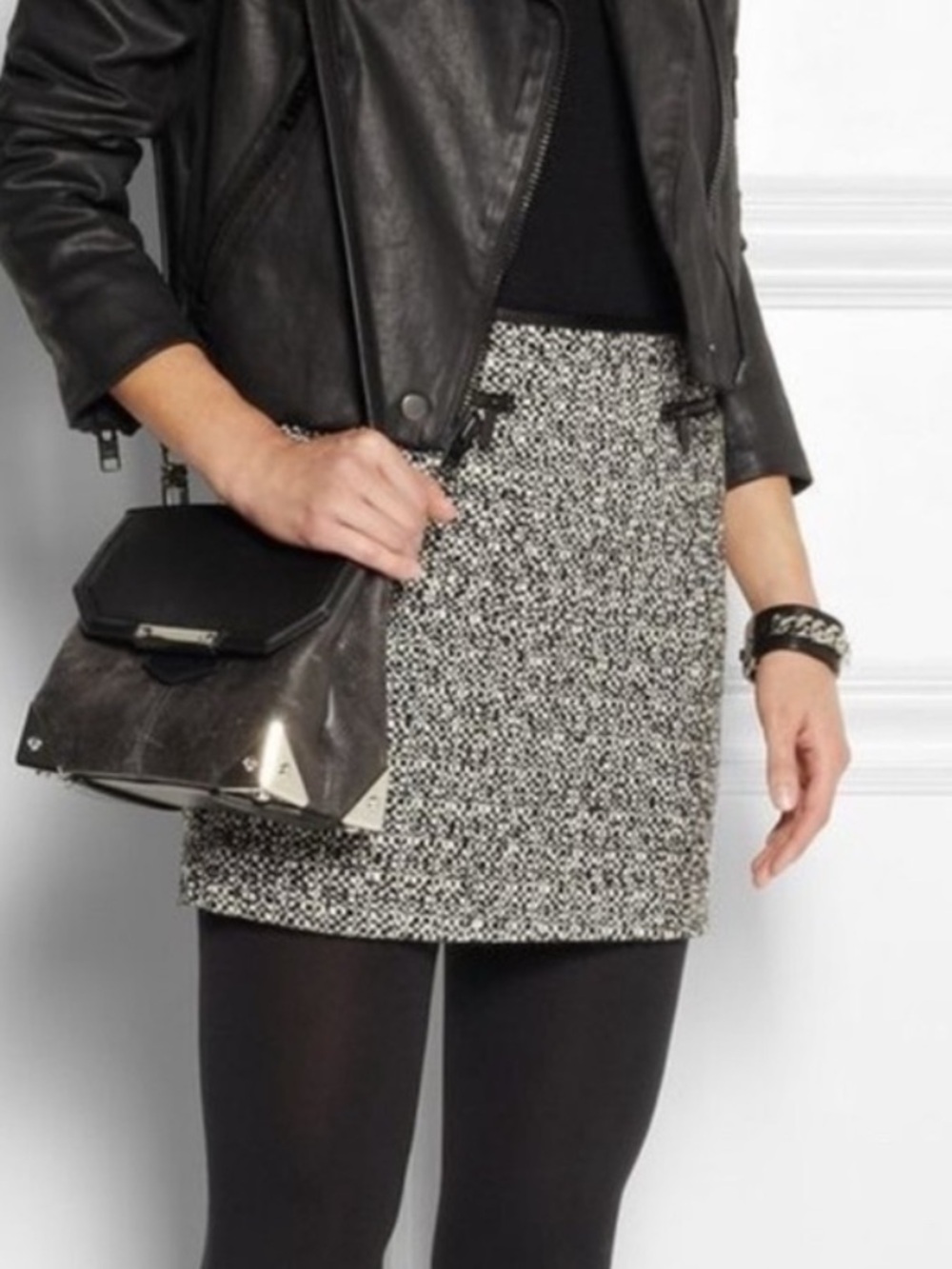 J.Crew Metallic Wool Blend Tweed Mini Skirt Size 2 Black White Gray Bouclé